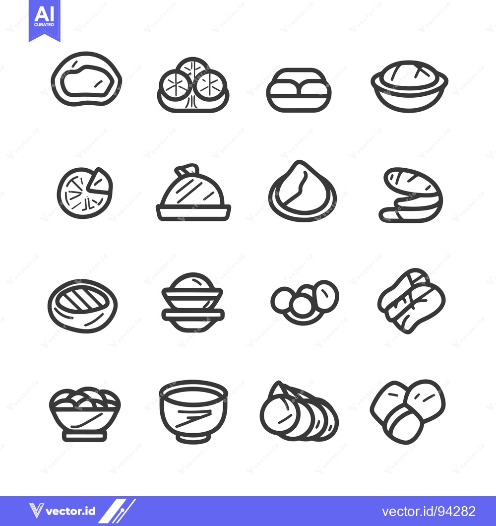 Premium Vector of Set of 16 Hand-Drawn Food Icons in Black and White