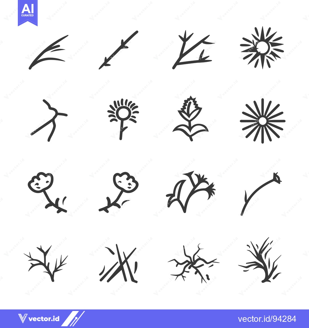 Premium Vector of Set of 16 Hand Drawn Line Art Plant Icons