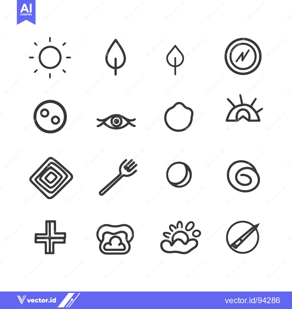 Premium Vector dari Set of 16 Hand-Drawn Simple Icons Depicting Nature, Weather, and Objec