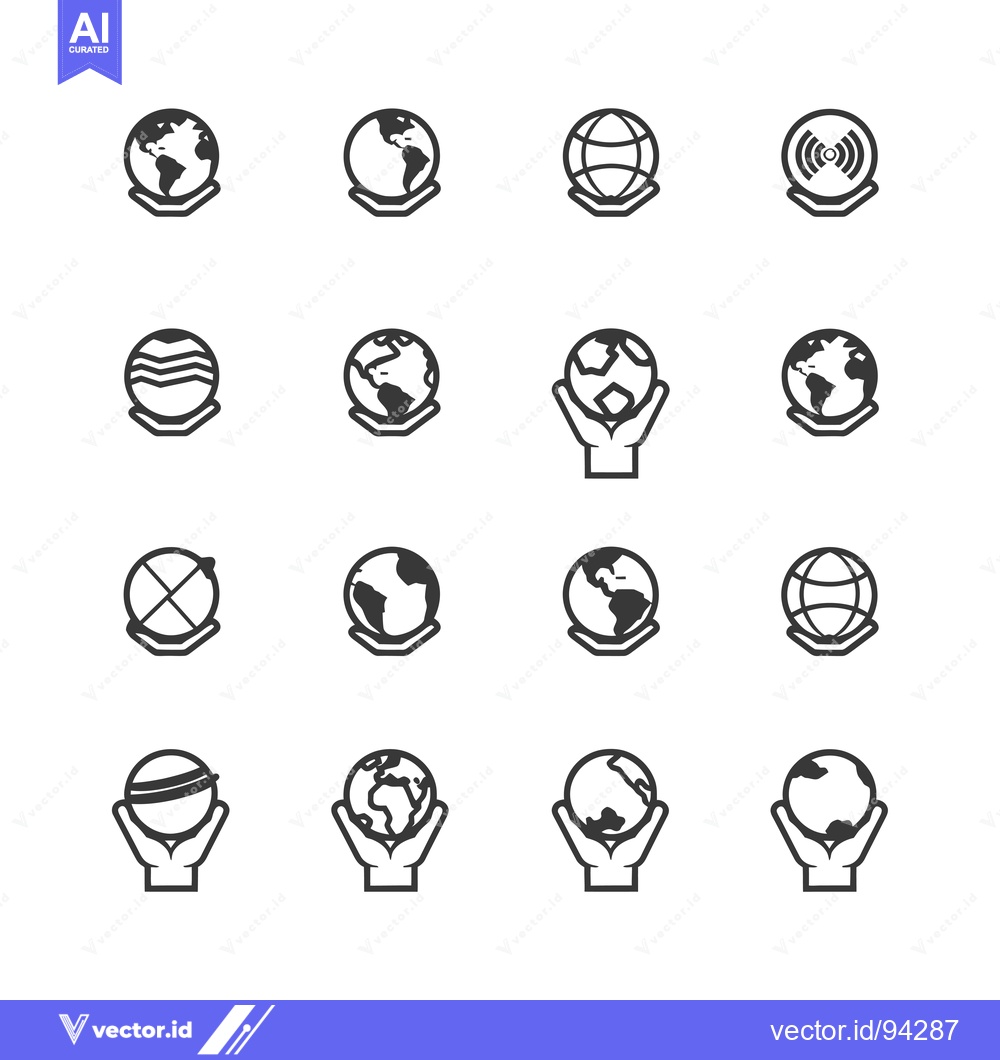 Premium Vector of Set of 16 Hand Holding Earth Globe Icons