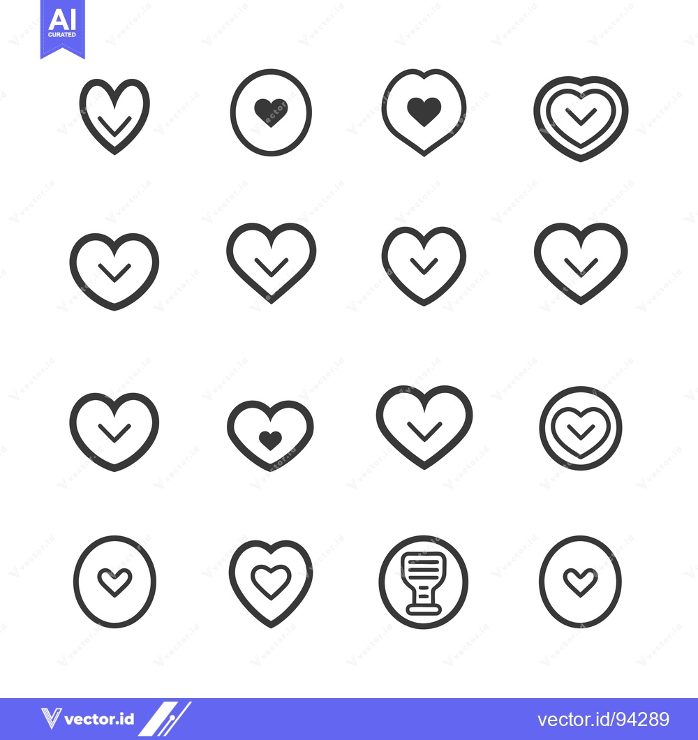 Premium Vector dari Set of 16 Heart Icons with Checkmarks and Variations