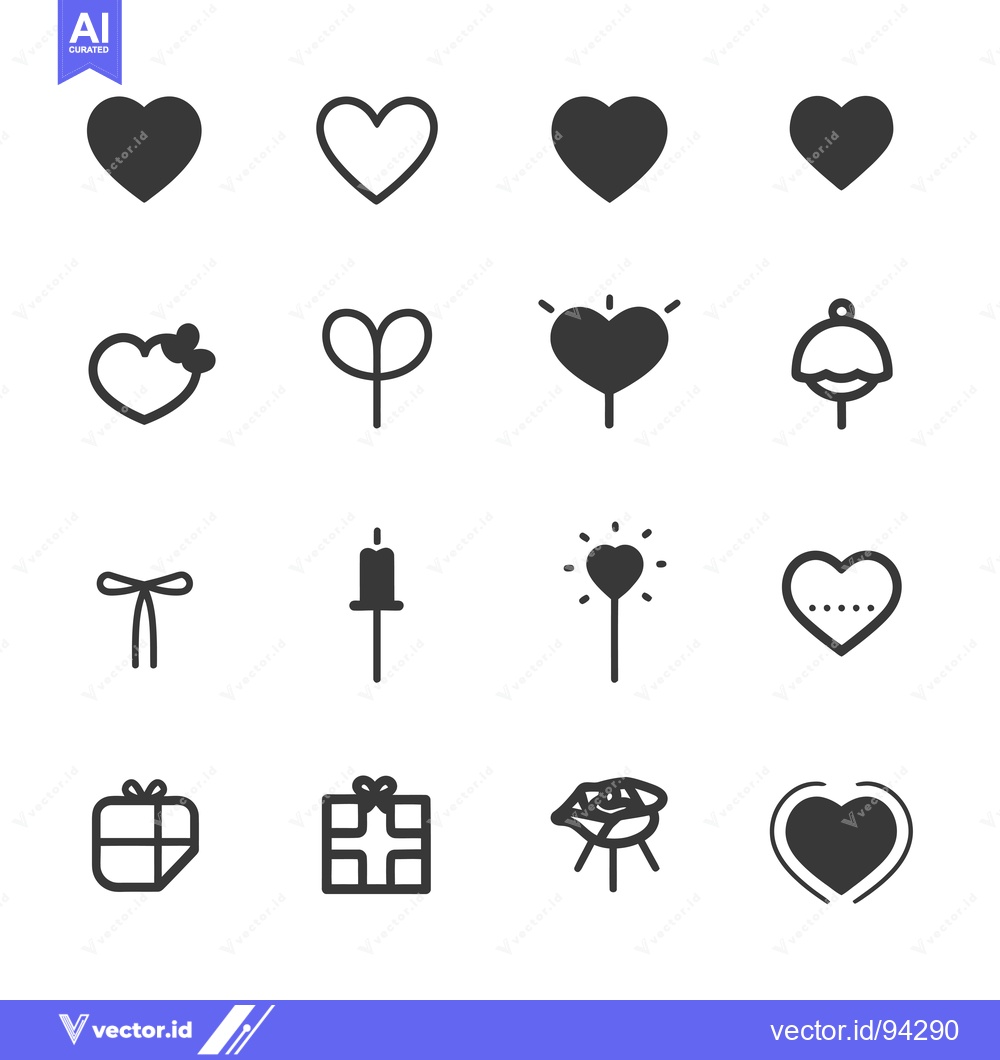 Premium Vector dari Set of 16 Heart-Shaped Icons for Valentines Day