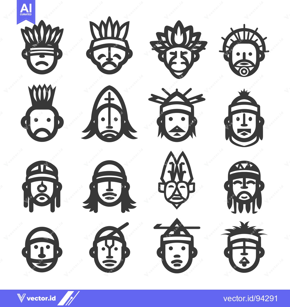 Premium Vector dari Set of 16 Indigenous Peoples Headwear and Facial Features Icons
