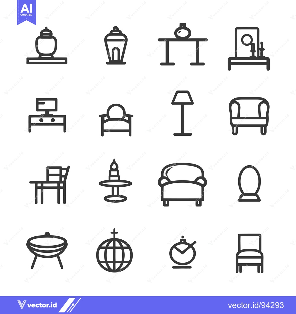 Premium Vector dari Set of 16 Interior Design Line Icons