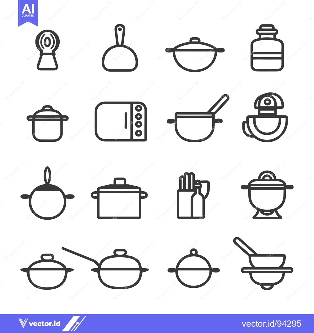 Premium Vector dari Set of 16 Kitchen Utensil and Cooking Equipment Icons