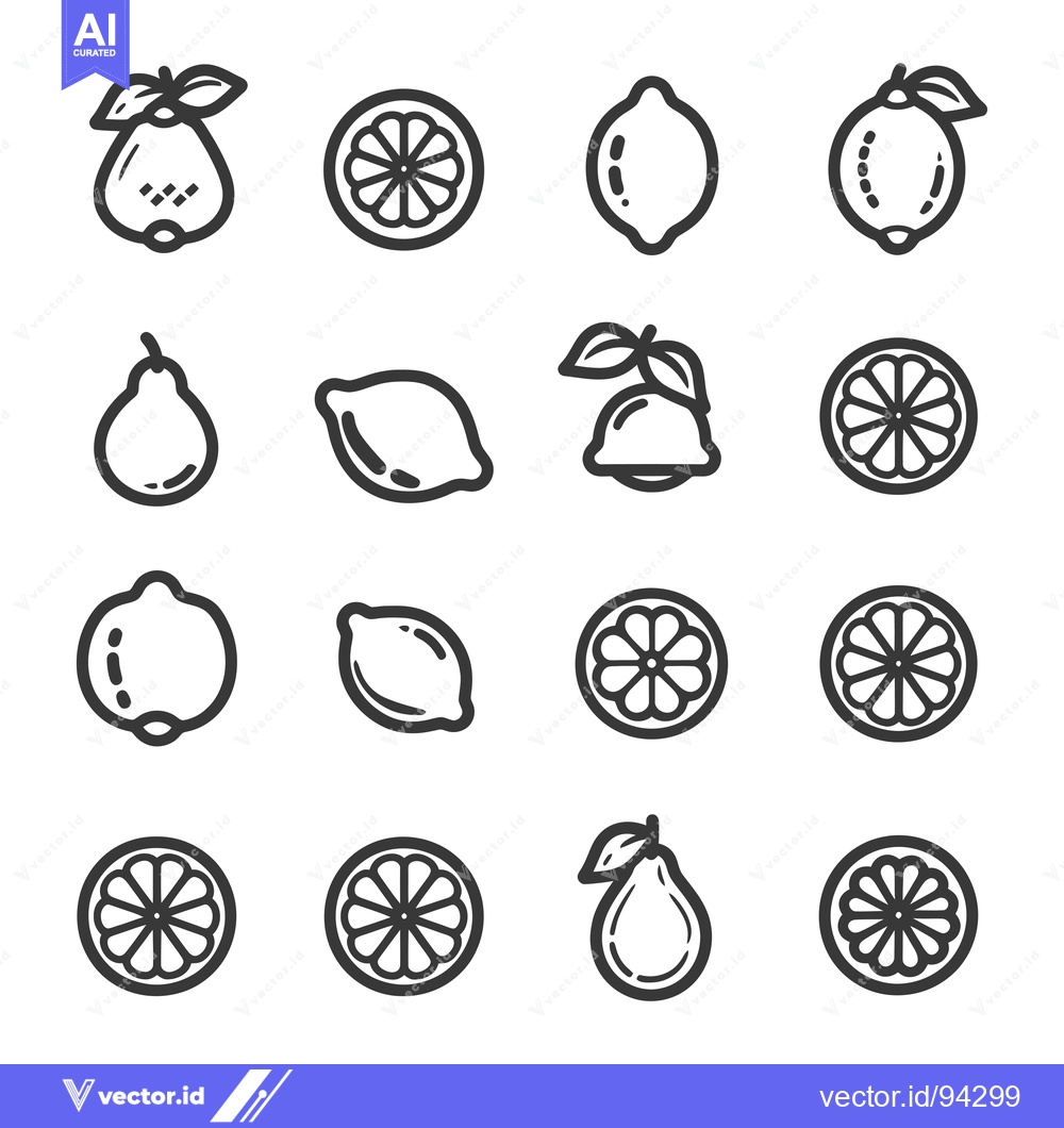 Premium Vector of Set of 16 Lemon and Lime Icons in Outline Style