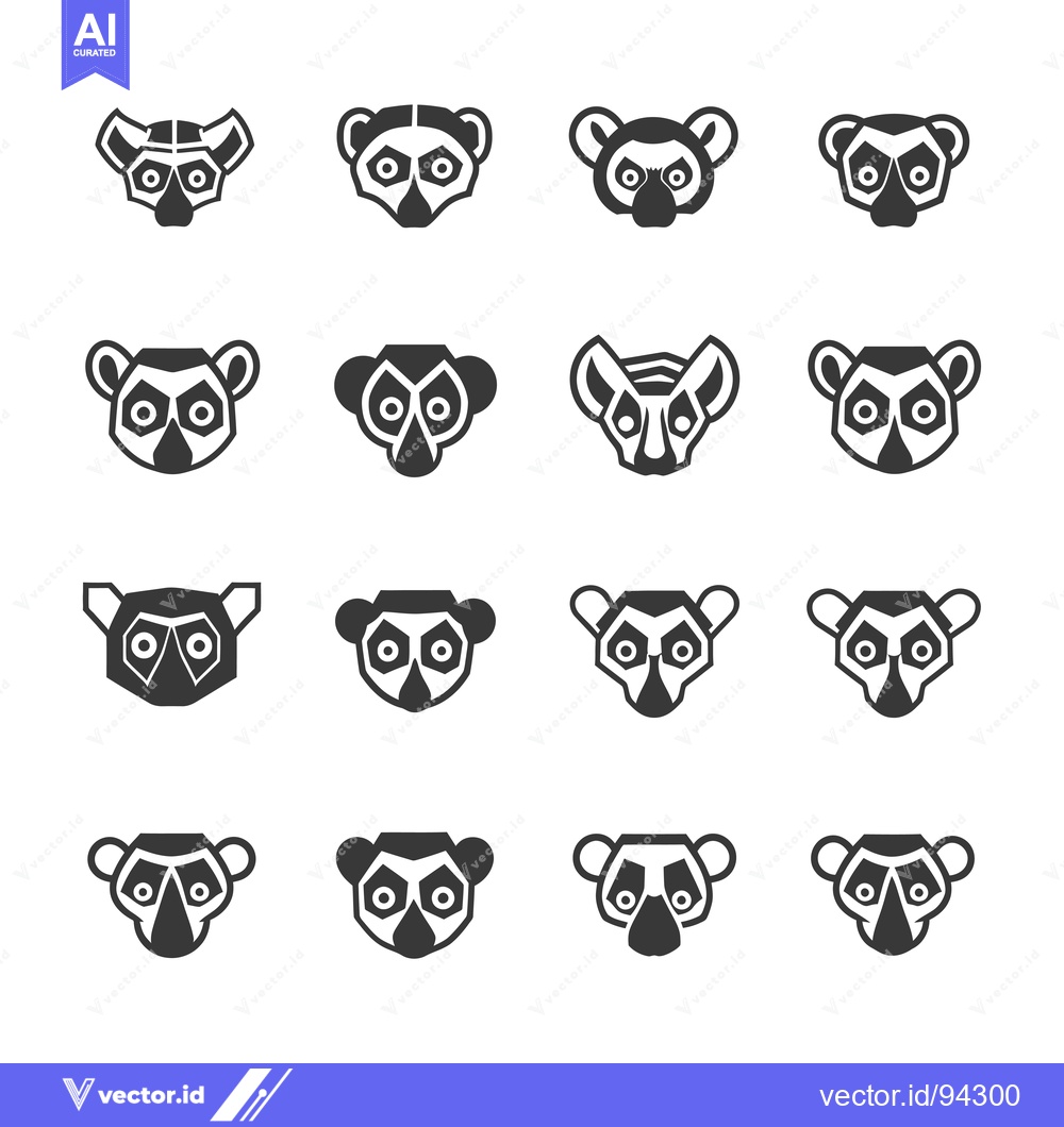 Premium Vector dari Set of 16 Lemur Head Icons in Different Styles