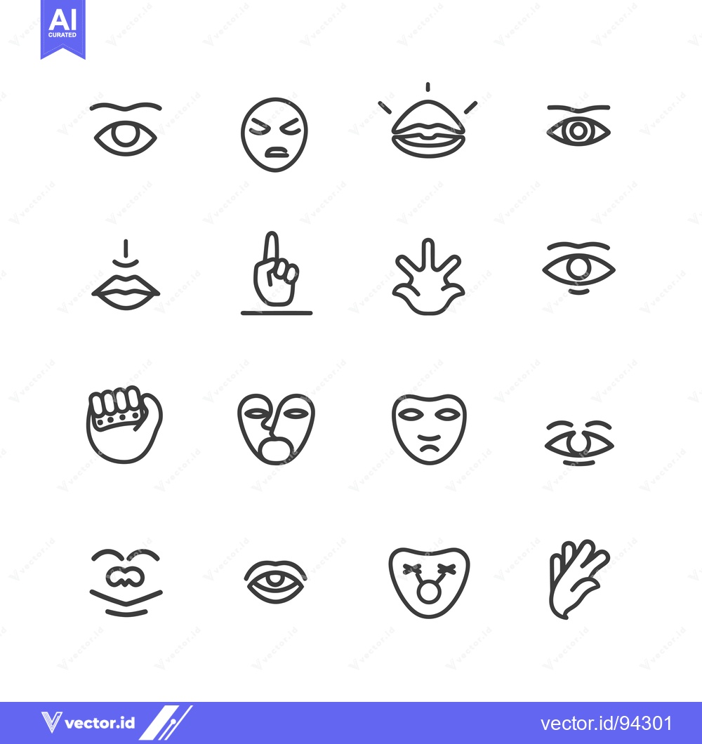Premium Vector dari Set of 16 Linear Icons Depicting Facial Expressions, Gestures, and Emo