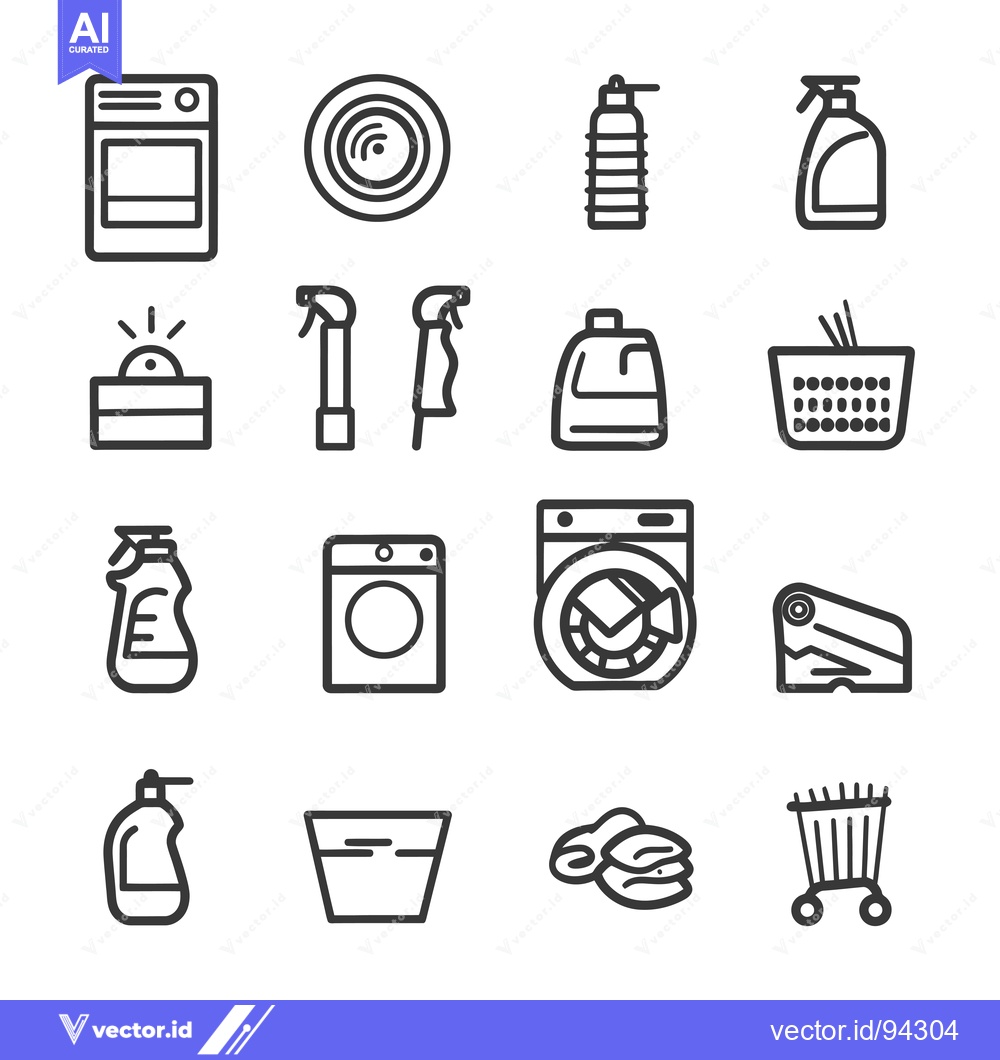 Premium Vector dari Set of 16 Linear Icons Related to Cleaning and Laundry