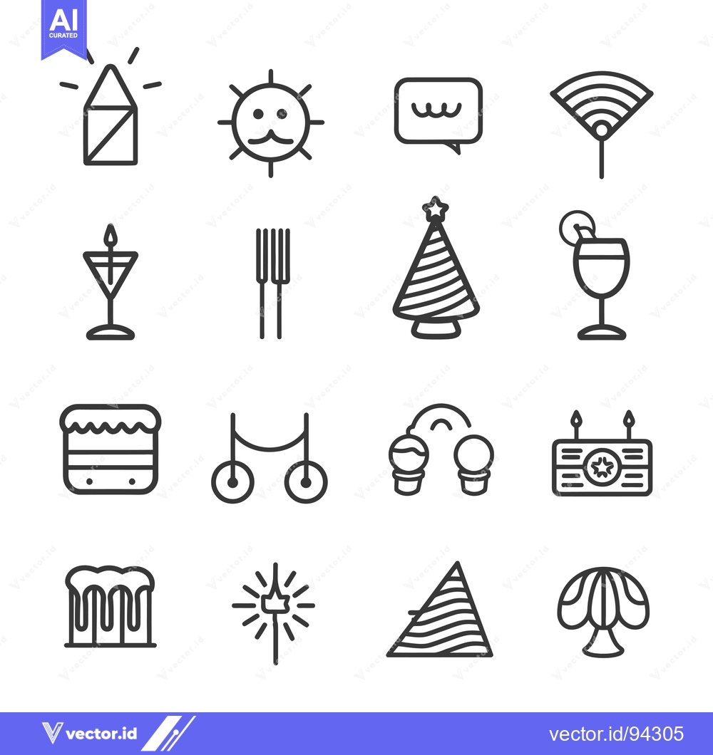 Premium Vector dari Set of 16 Linear Icons Representing Celebration and Party Supplies