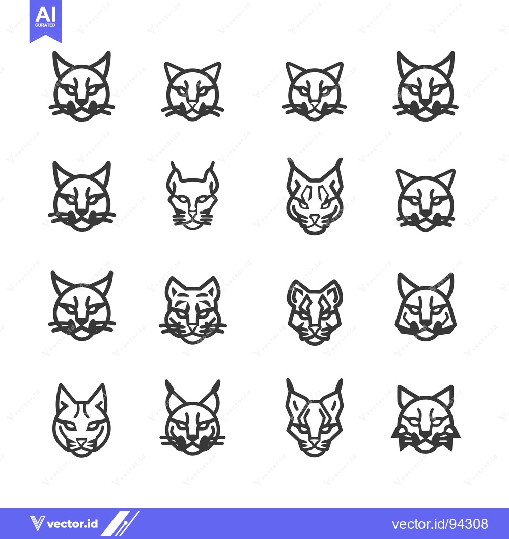 Premium Vector of Set of 16 Line Art Cat Head Icons