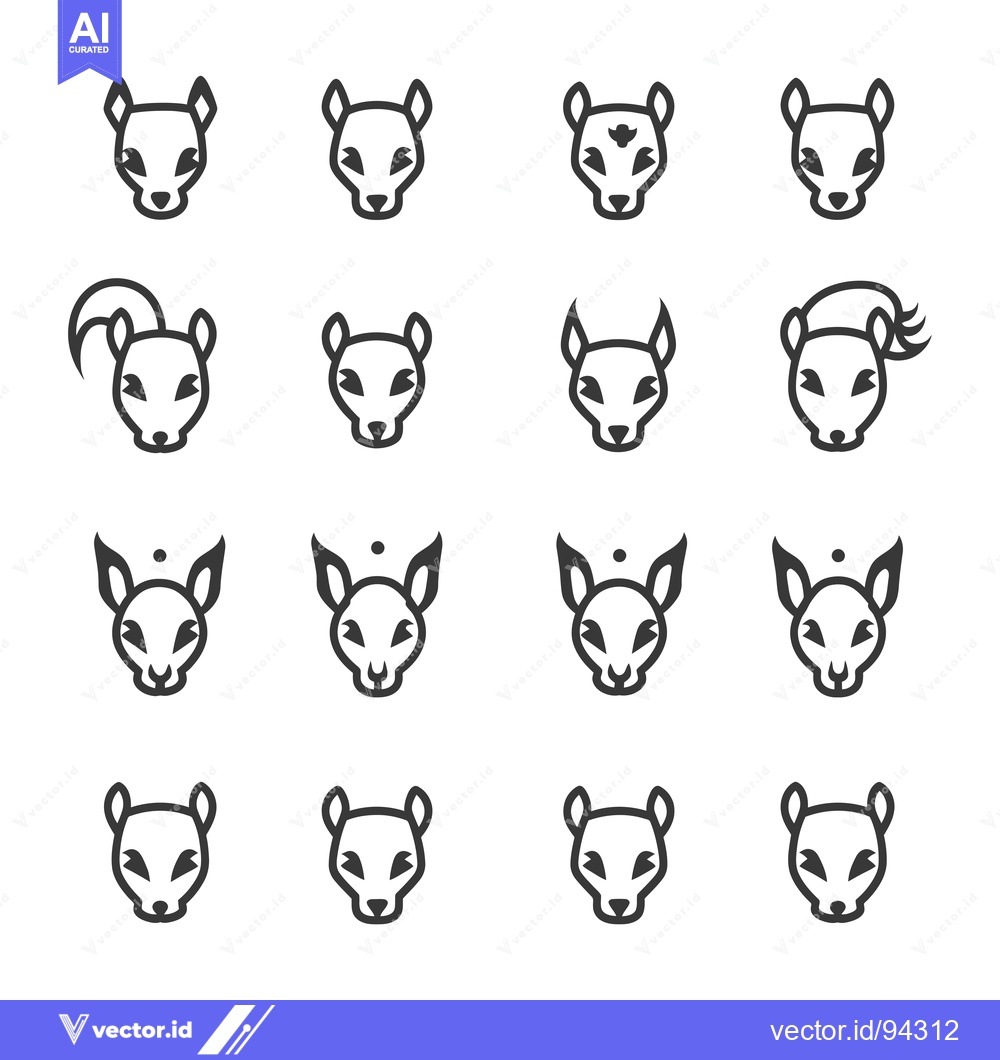 Premium Vector dari Set of 16 Line Art Squirrel Head Illustrations