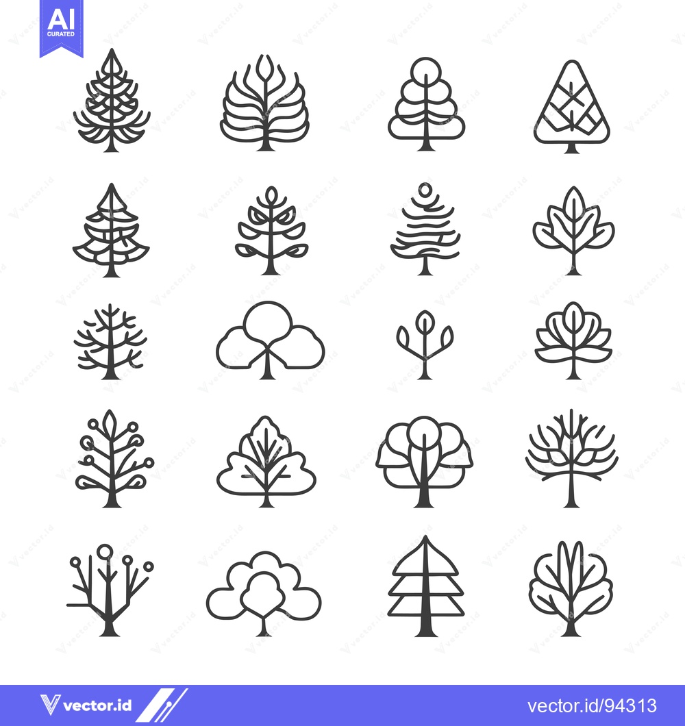 Premium Vector dari Set of 16 Line Art Tree Icons