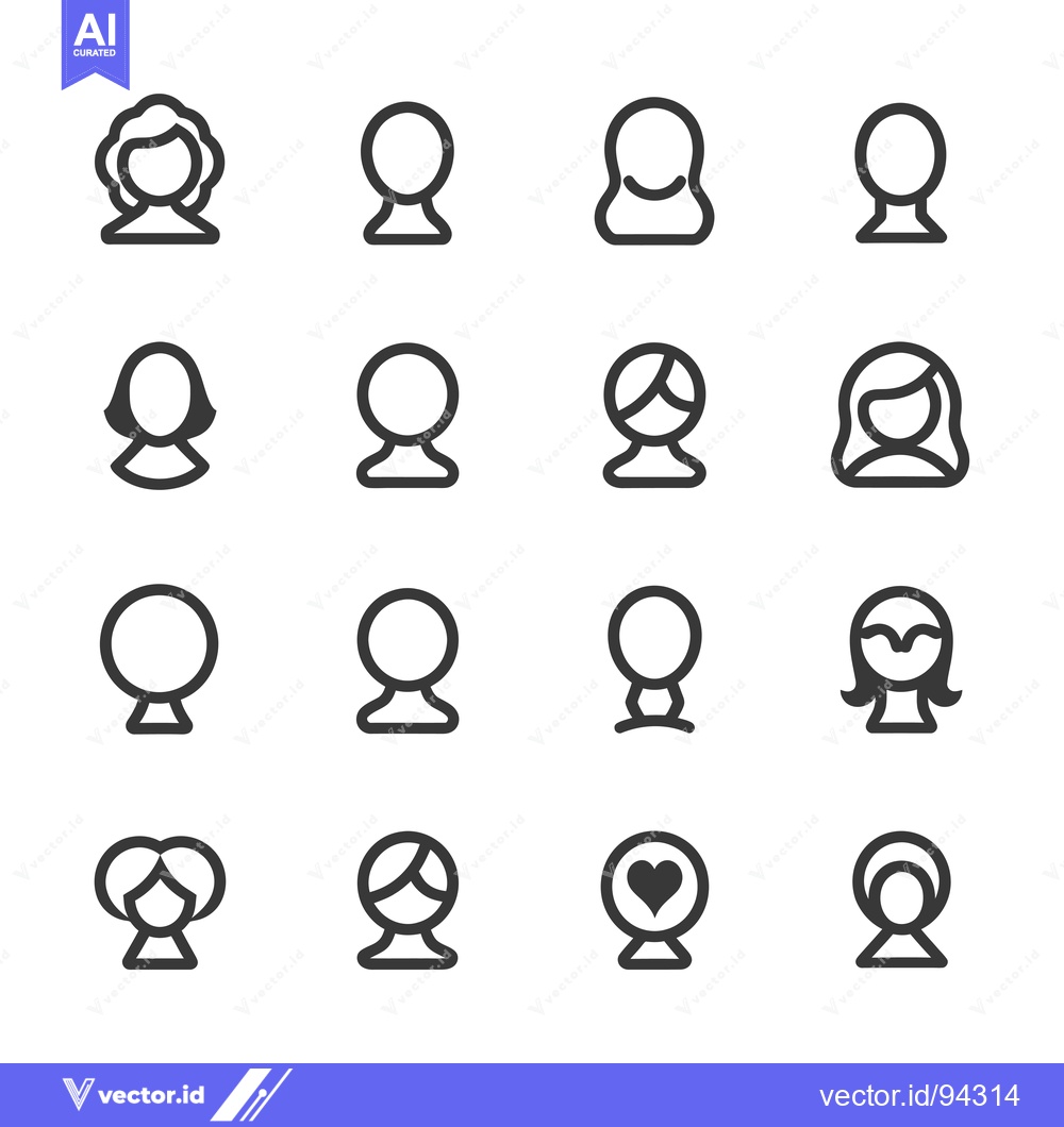 Premium Vector dari Set of 16 Linear Woman User Profile Icons with Various Hairstyles