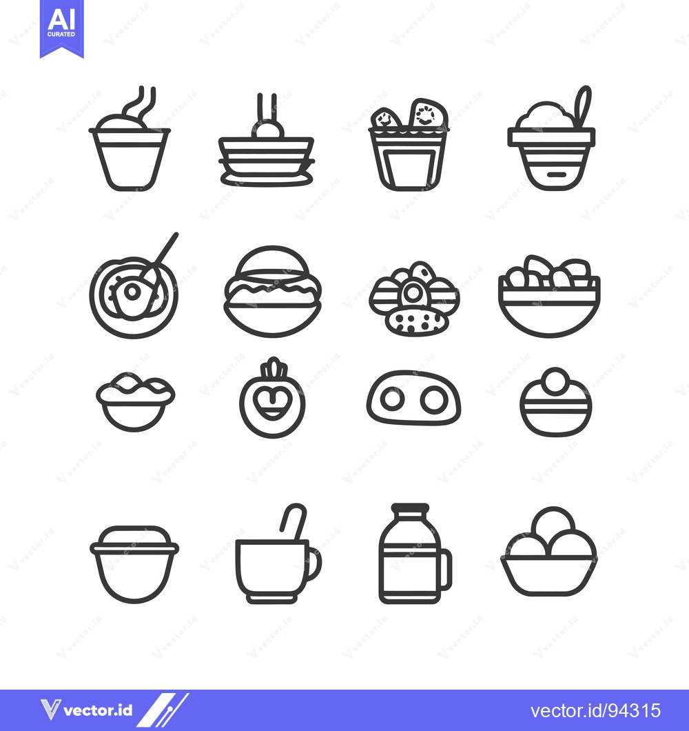 Premium Vector dari Set of 16 Line Icons Depicting Different Types of Food