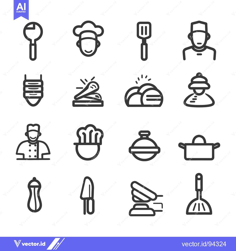 Premium Vector dari Set of 16 Line Icons for Cooking and Kitchen Utensils