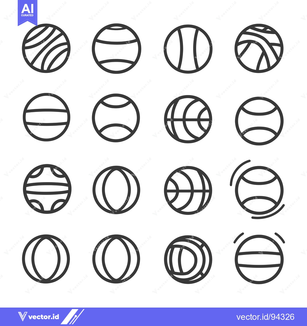 Premium Vector dari Set of 16 Line Icons for Different Types of Balls