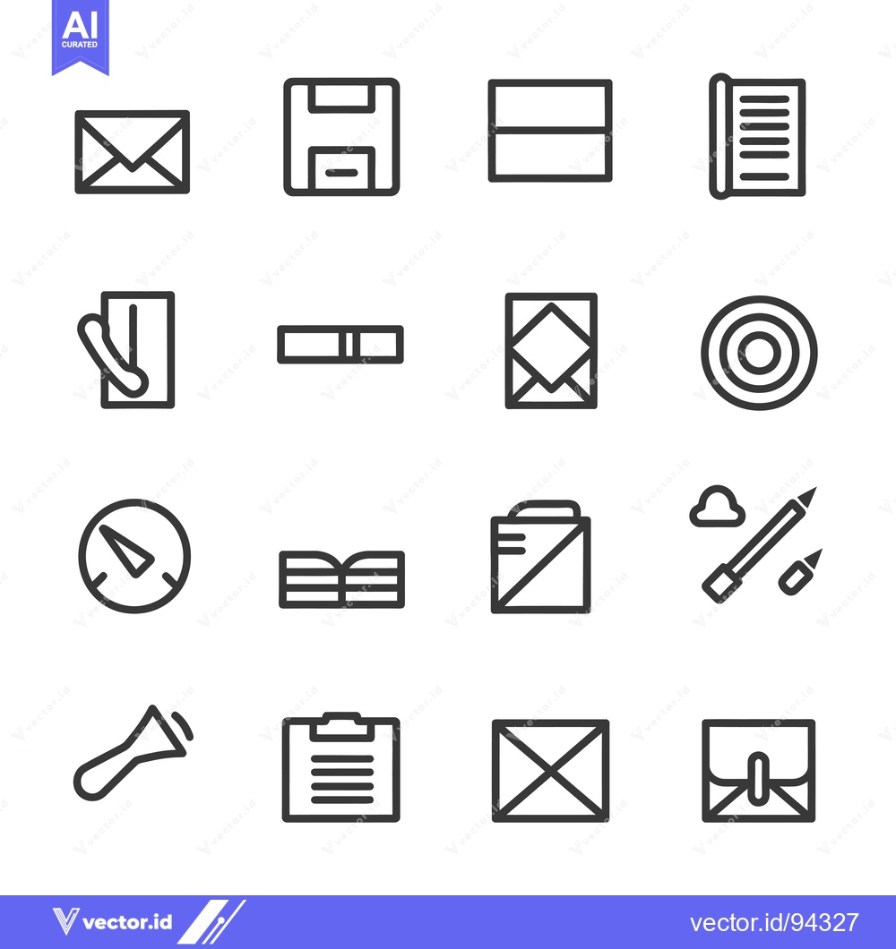 Premium Vector of Set of 16 Line Icons for Documents, Mail, and Office Supplies