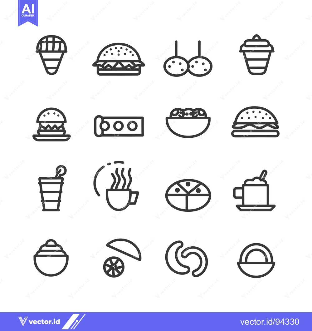 Premium Vector of Set of 16 Line Icons for Food and Beverage Items