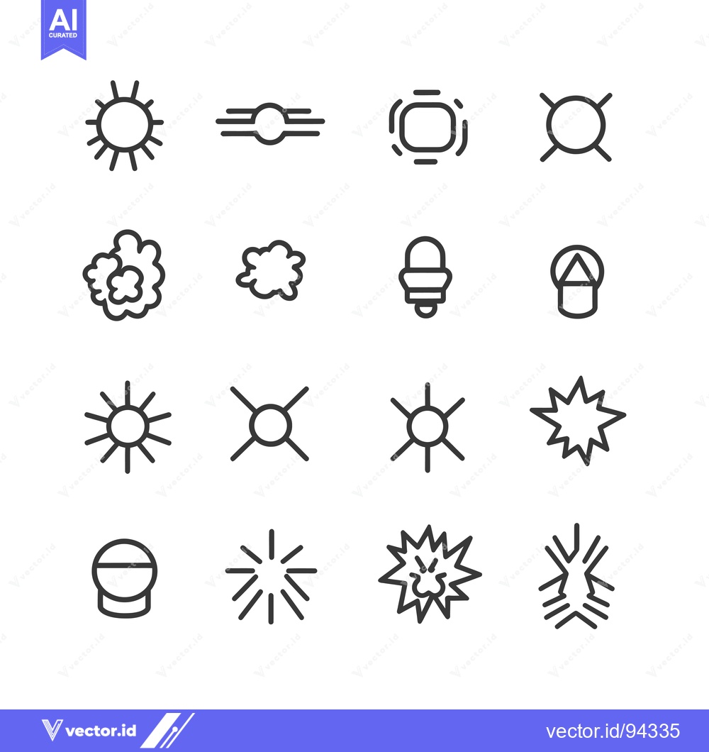 Premium Vector dari Set of 16 Line Icons for Sun, Light, and Explosion