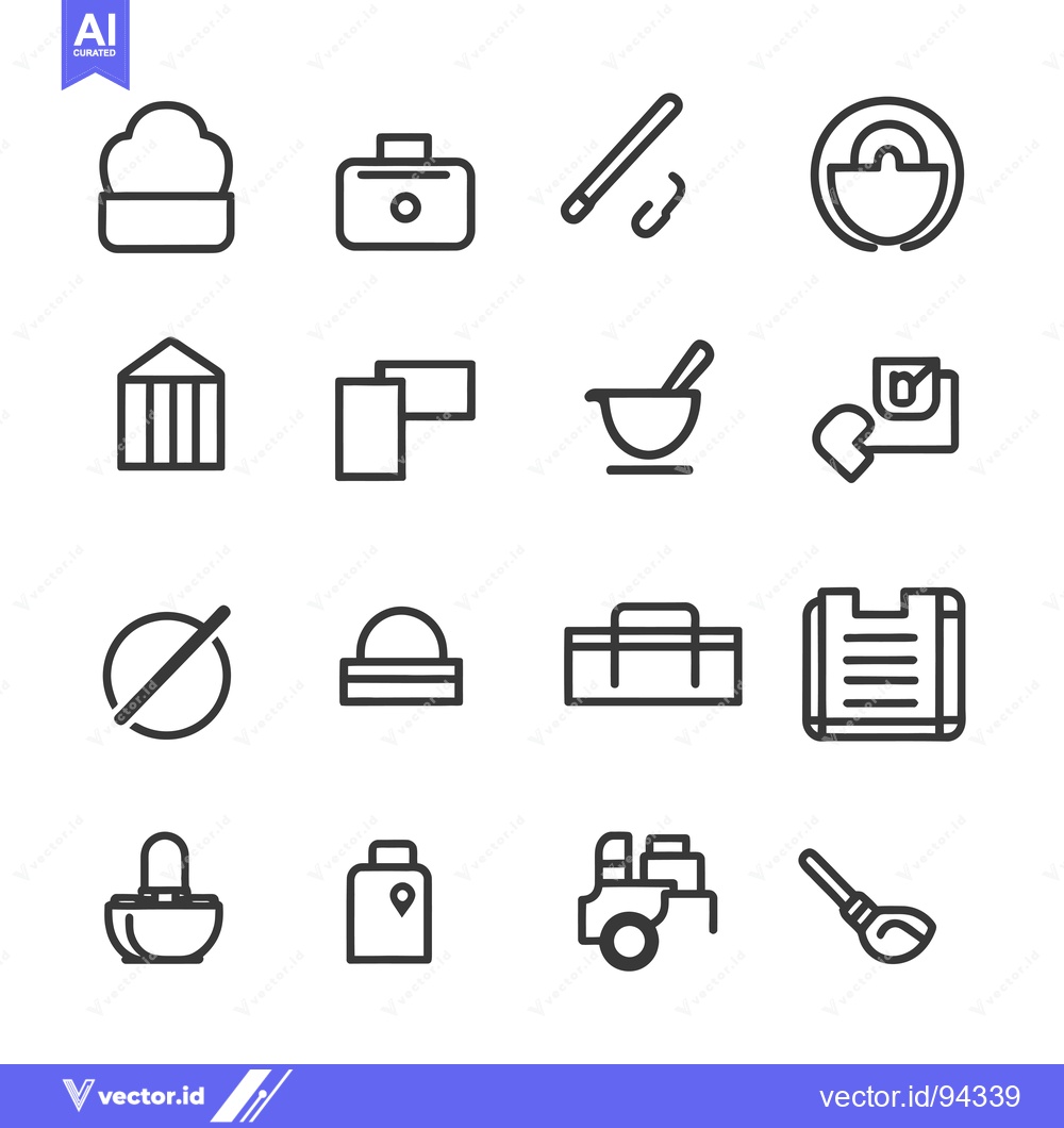 Premium Vector of Set of 16 Line Icons for Various Objects and Activities