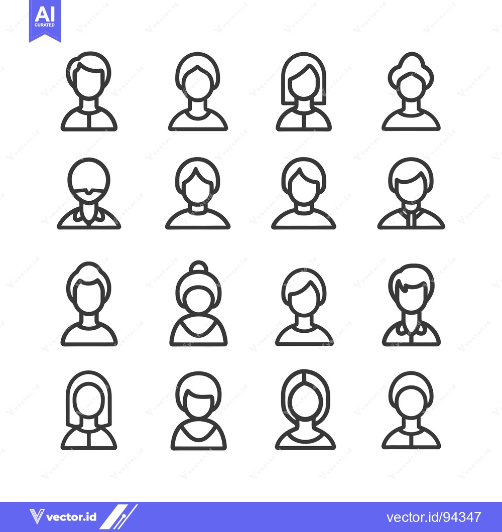 Premium Vector dari Set of 16 Line Icons of Different Hairstyles for Users