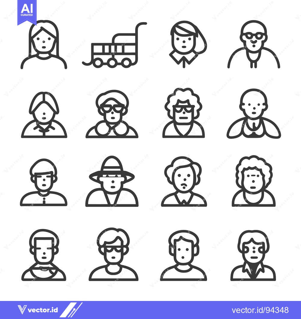 Premium Vector of Set of 16 Line Icons of Different People's Faces