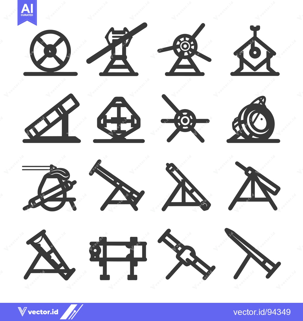 Premium Vector dari Set of 16 Line Icons of Different Types of Cannons