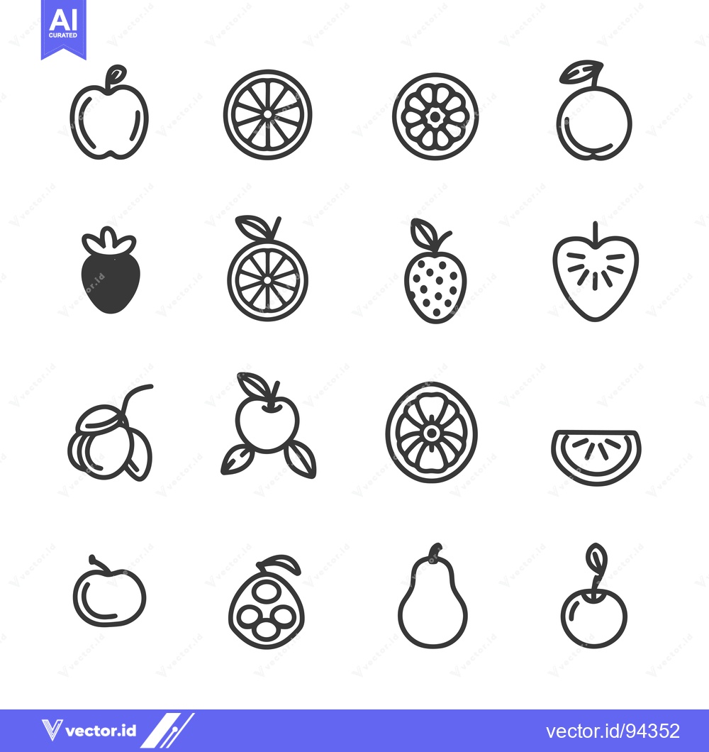 Premium Vector dari Set of 16 Line Icons of Fruits