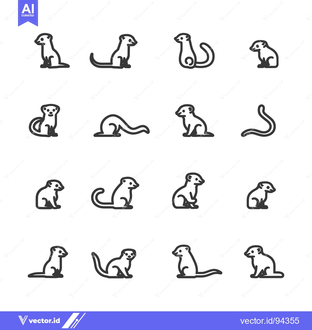 Premium Vector dari Set of 16 Line Icons of Sitting Meerkat in Different Poses