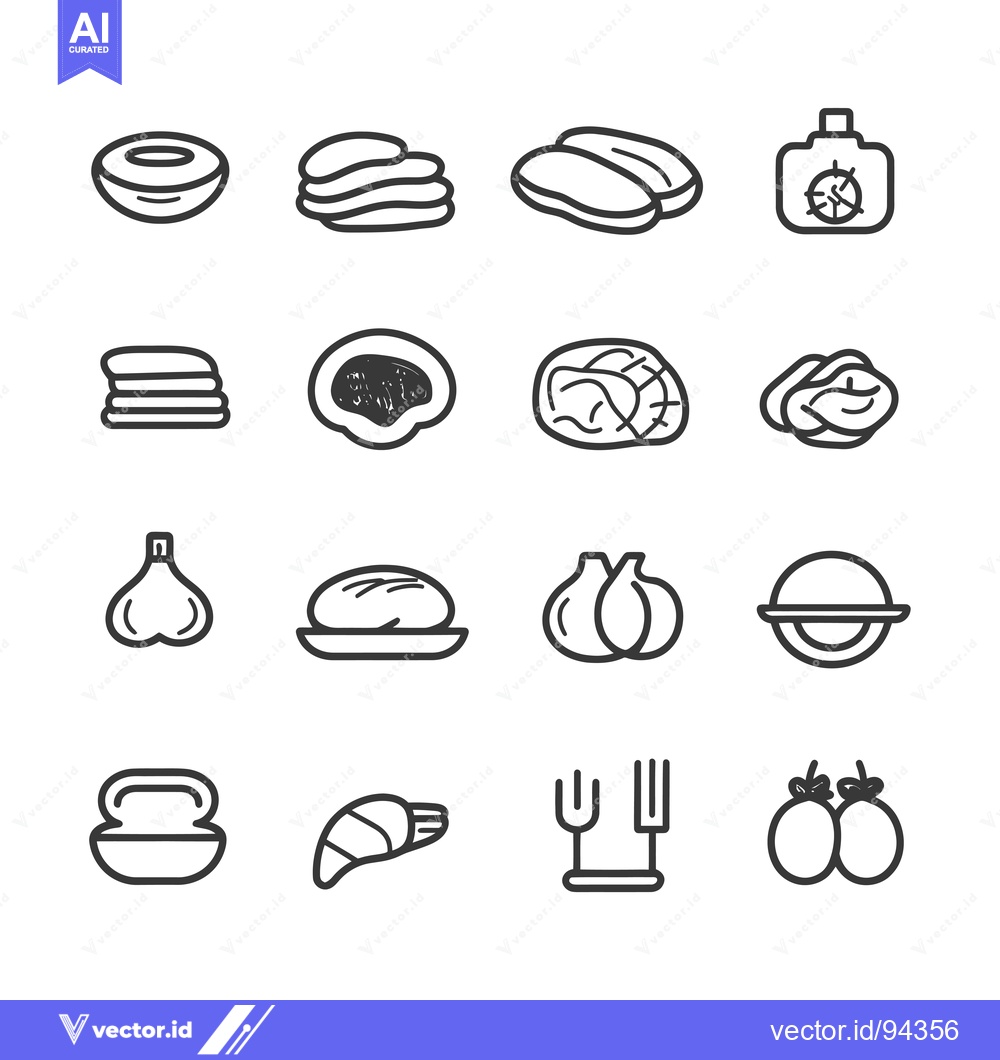 Premium Vector dari Set of 16 Line Icons of Various Foods