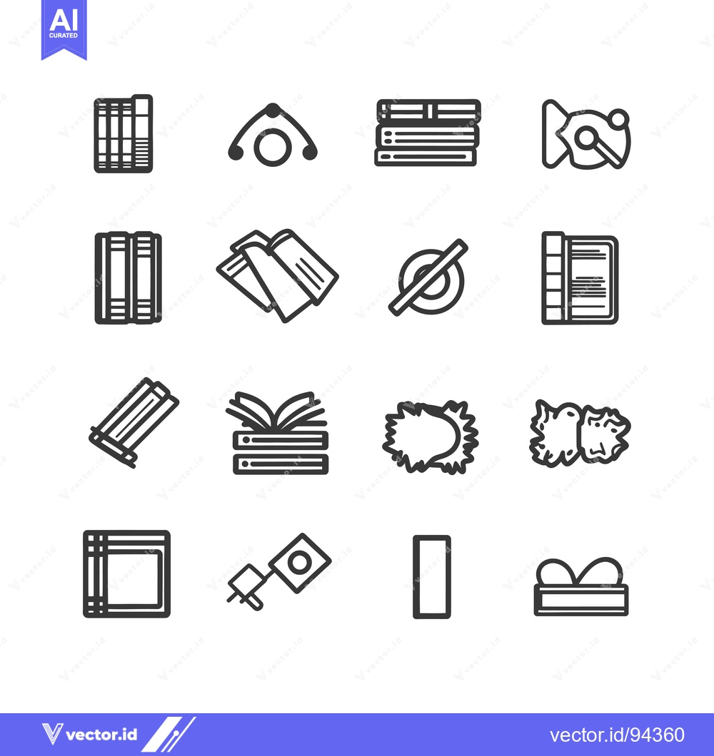 Premium Vector dari Set of 16 Line Icons Related to Books and Reading
