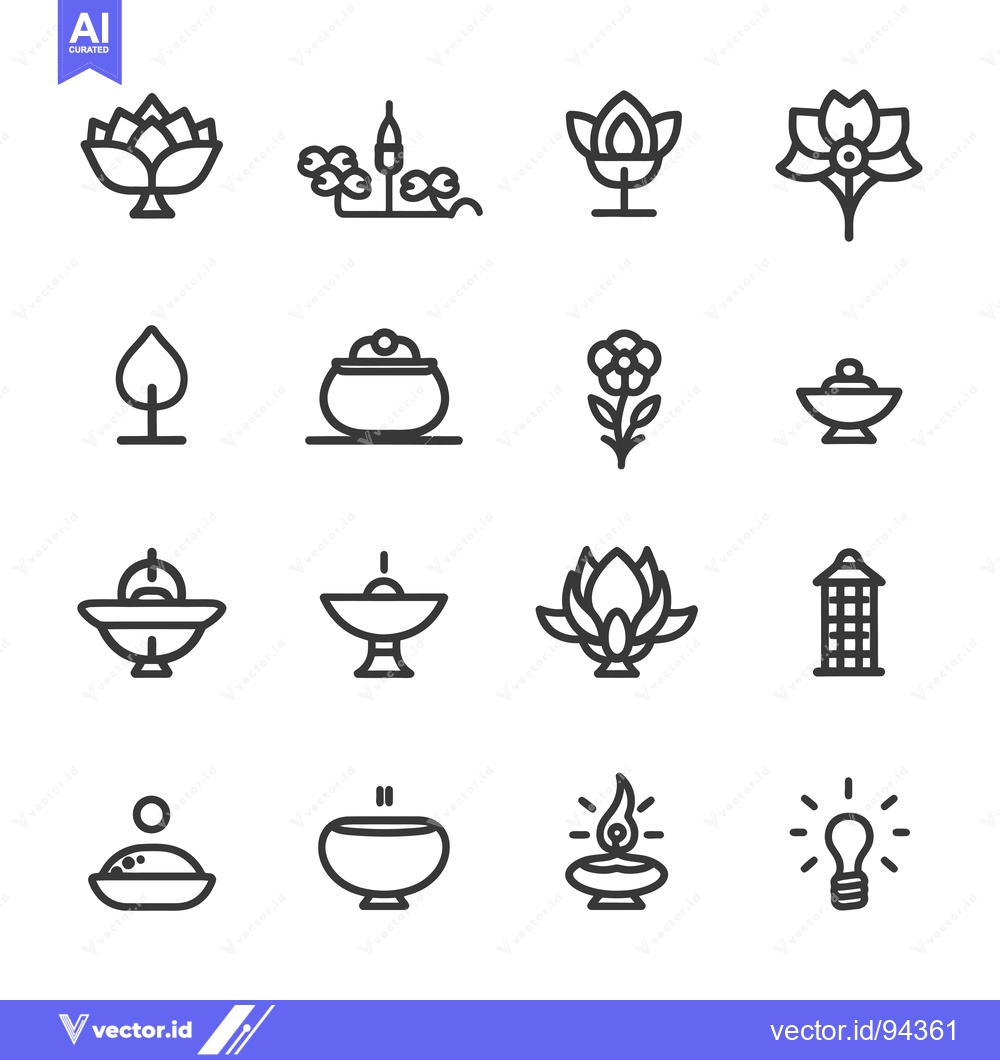 Premium Vector dari Set of 16 Line Icons Related to Buddhism and Meditation