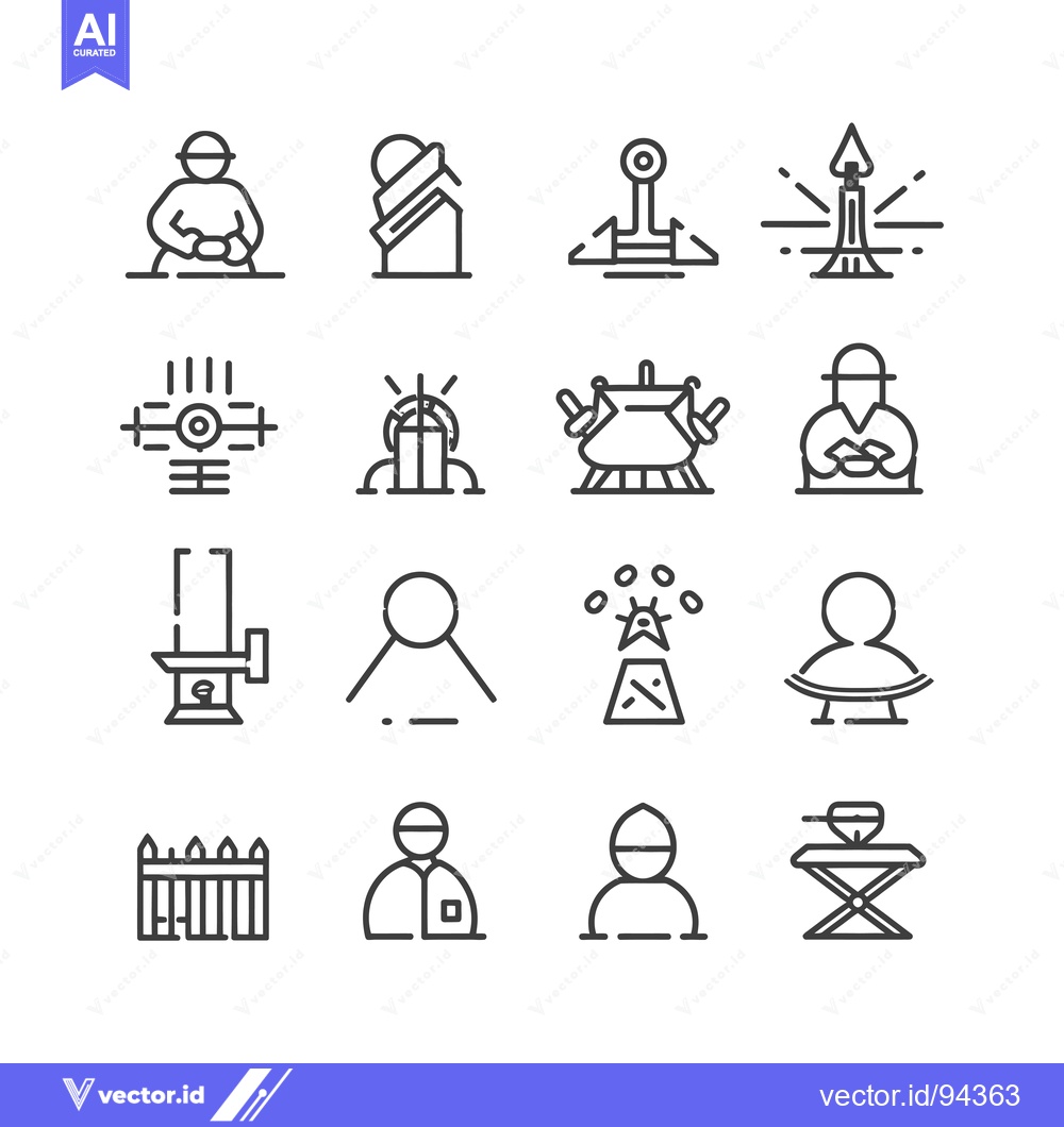 Premium Vector dari Set of 16 Line Icons Related to Construction, Industry and Labor