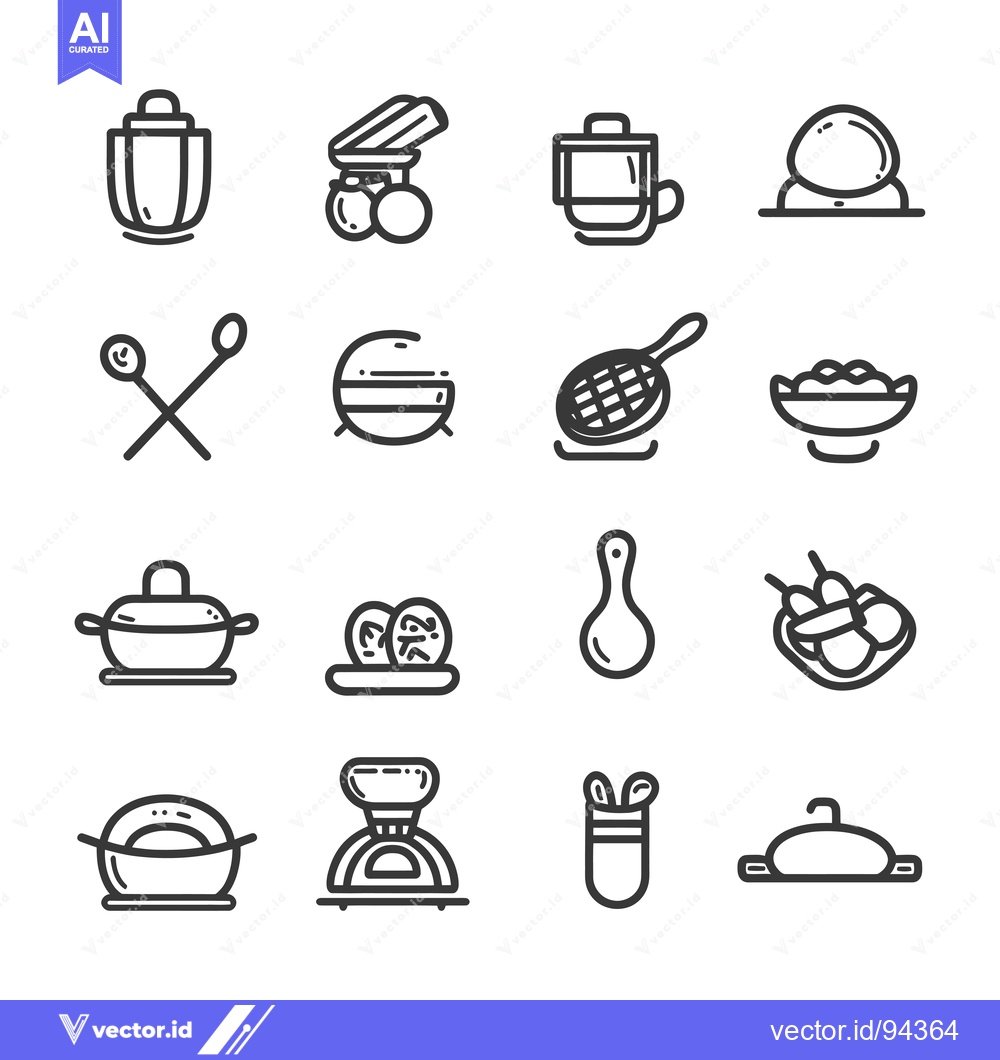Premium Vector of Set of 16 Line Icons Related to Cooking and Food