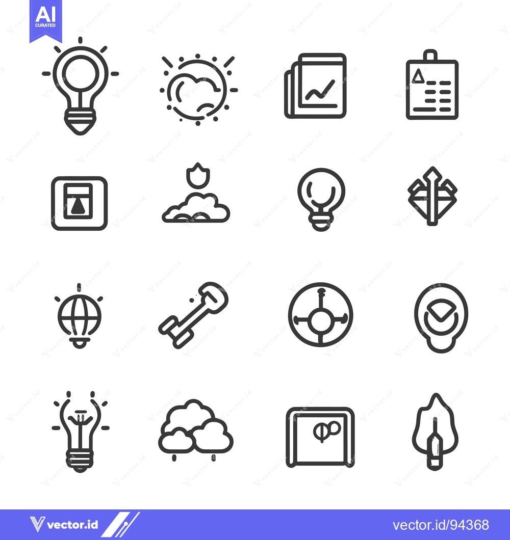 Premium Vector dari Set of 16 Line Icons Related to Ideas, Innovation, and Creativity