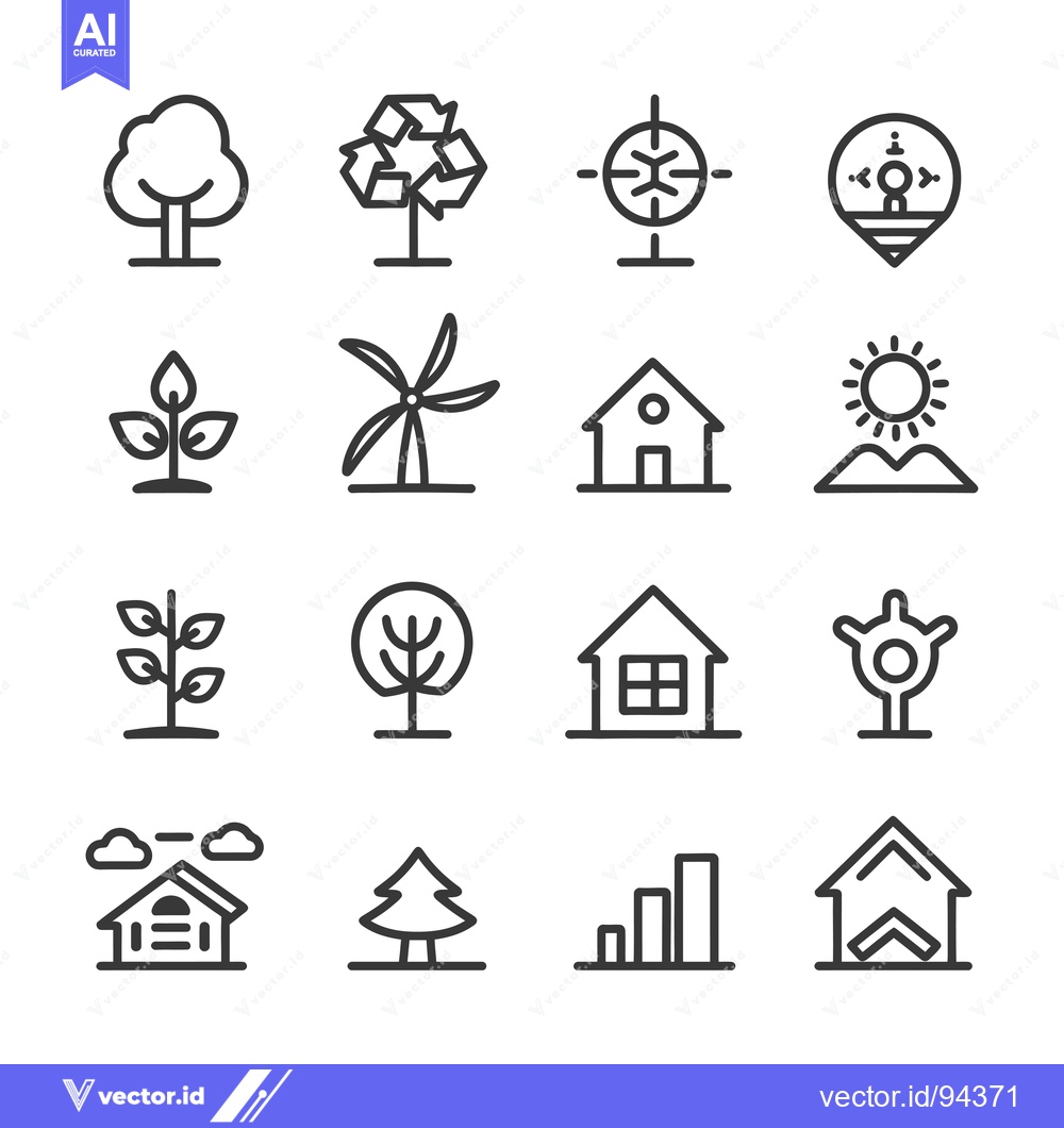 Premium Vector dari Set of 16 Line Icons Related to Nature, Environment, and Home