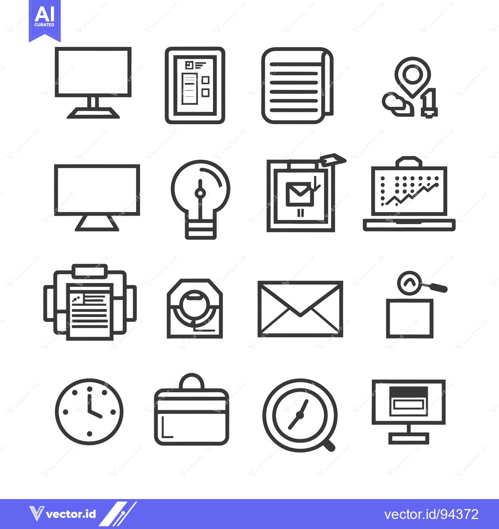 Premium Vector dari Set of 16 Line Icons Related to Office and Business