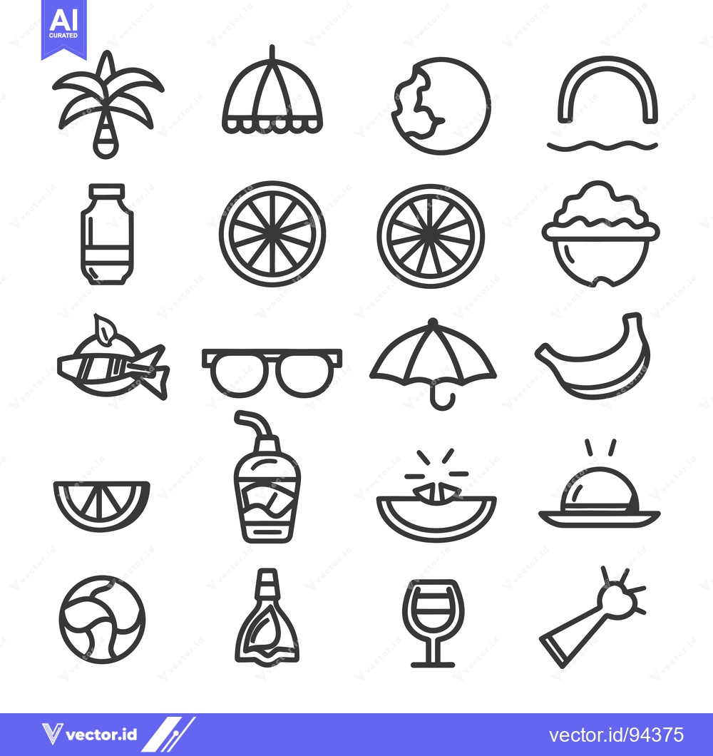 Premium Vector of Set of 16 Line Icons Related to Summer, Food, and Drinks