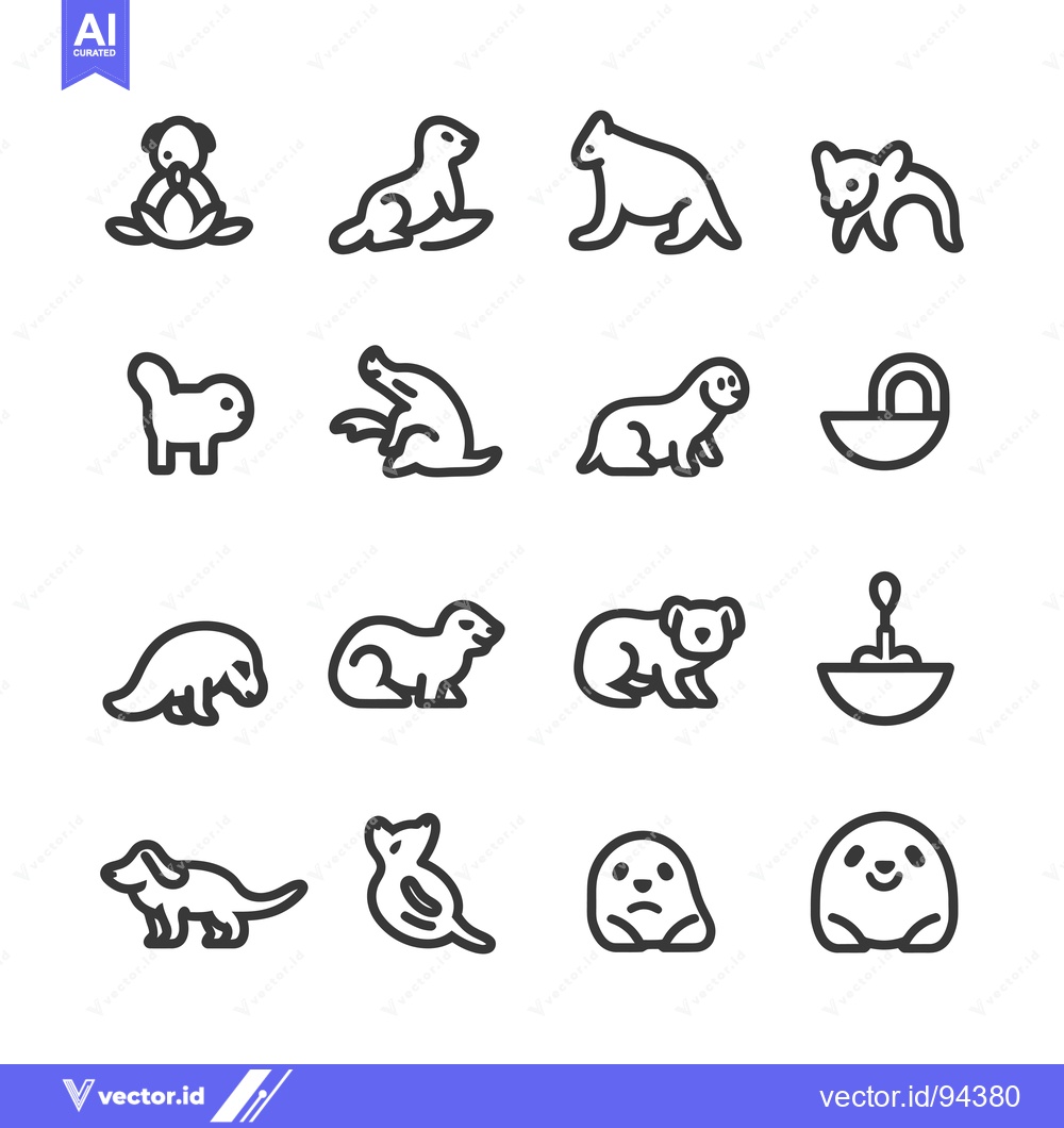 Premium Vector dari Set of 16 Line Icons Representing Different Animals