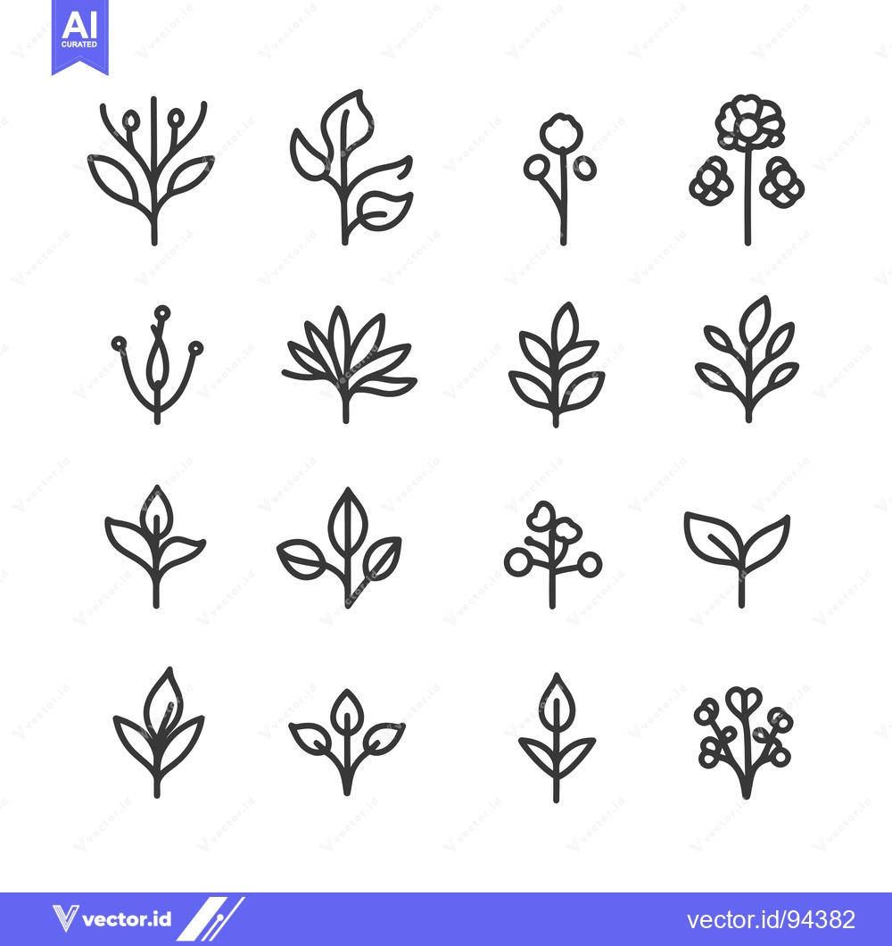 Premium Vector of Set of 16 Line Icons Representing Different Floral Motifs