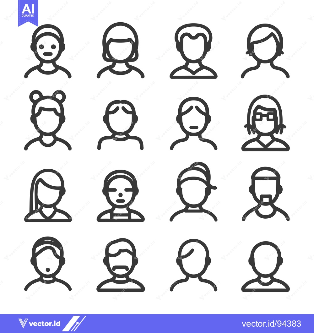 Premium Vector dari Set of 16 Line Icons Representing Different People