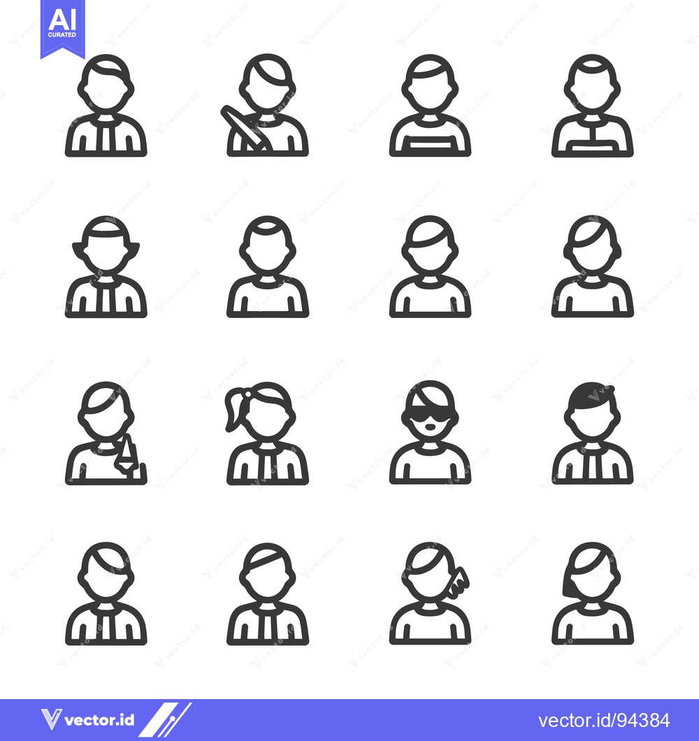 Premium Vector dari Set of 16 Line Icons Representing Different People