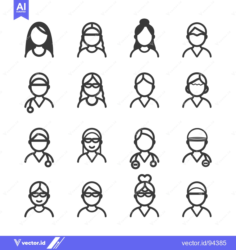 Premium Vector dari Set of 16 Line Icons Representing Diverse People with Different Hair S