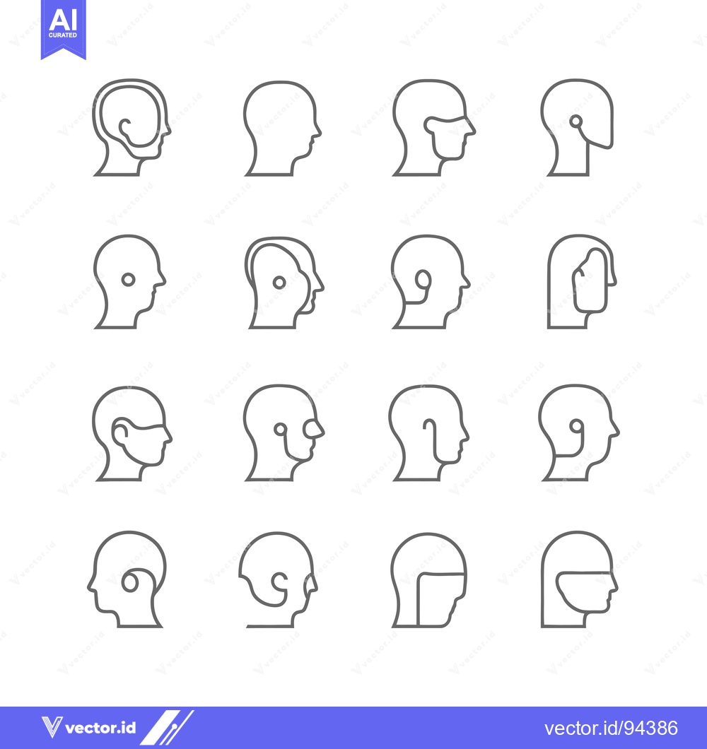 Premium Vector dari Set of 16 Line Icons Representing Human Heads in Profile