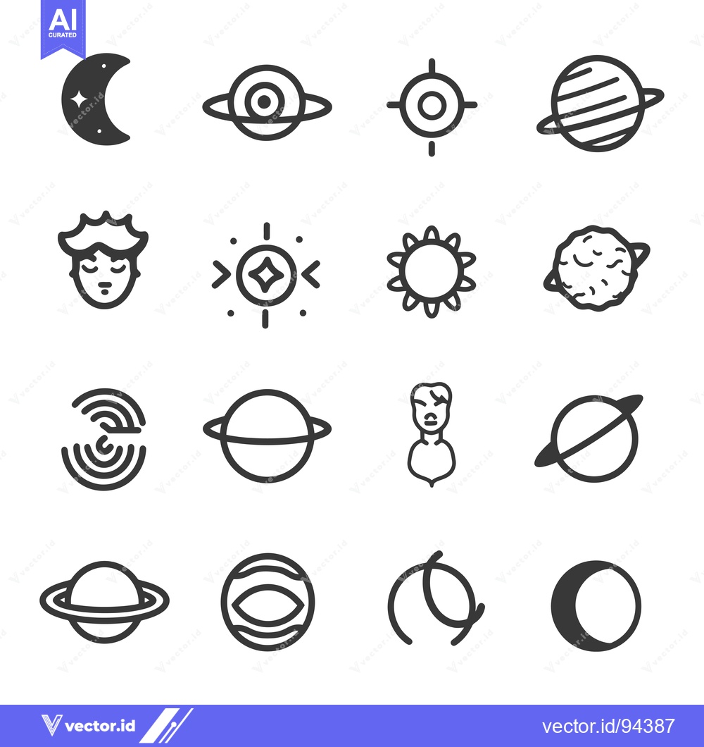 Premium Vector dari Set of 16 Line Icons Representing Planets, Stars, and the Moon