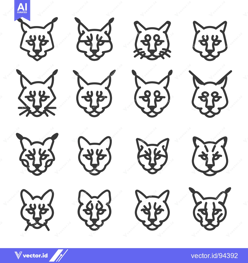 Premium Vector dari Set of 16 Lynx Head Line Icons
