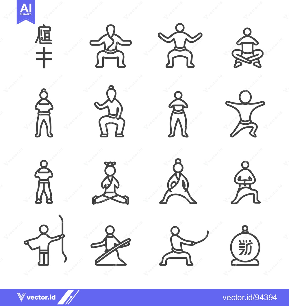 Premium Vector dari Set of 16 Martial Arts Icons with Chinese Characters