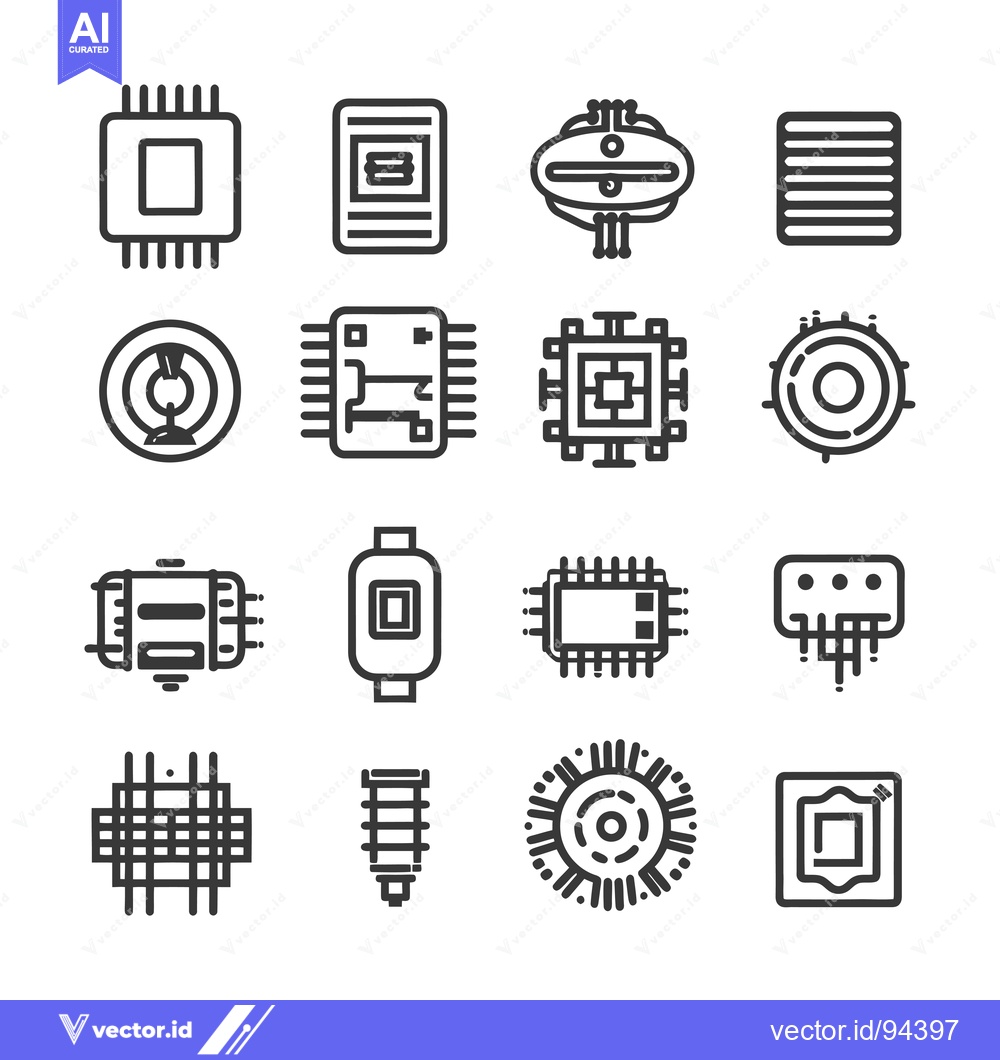 Premium Vector dari Set of 16 Microchip and Processor Icons
