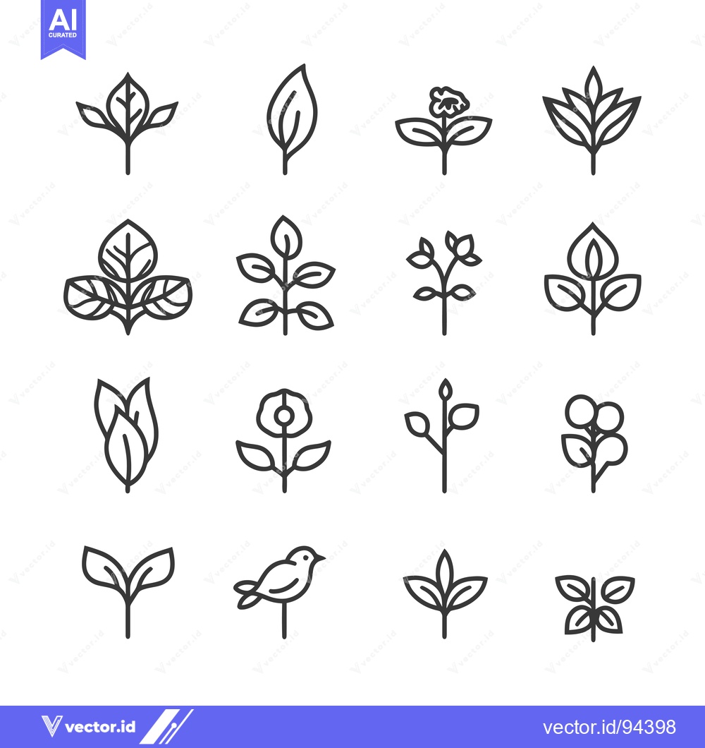 Premium Vector dari Set of 16 Minimalist Line Art Botanical Icons